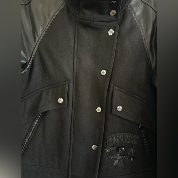 NWT DKNY Black Leather Like Varsity Jacket. Size XS - Picture 4 of 6